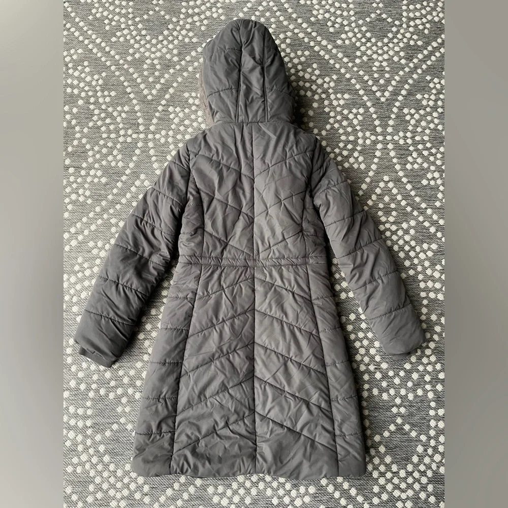 A New Day Parka Coat Jacket Fur Hood Small pewter gray grey quilted puffer zip - Picture 12 of 13
